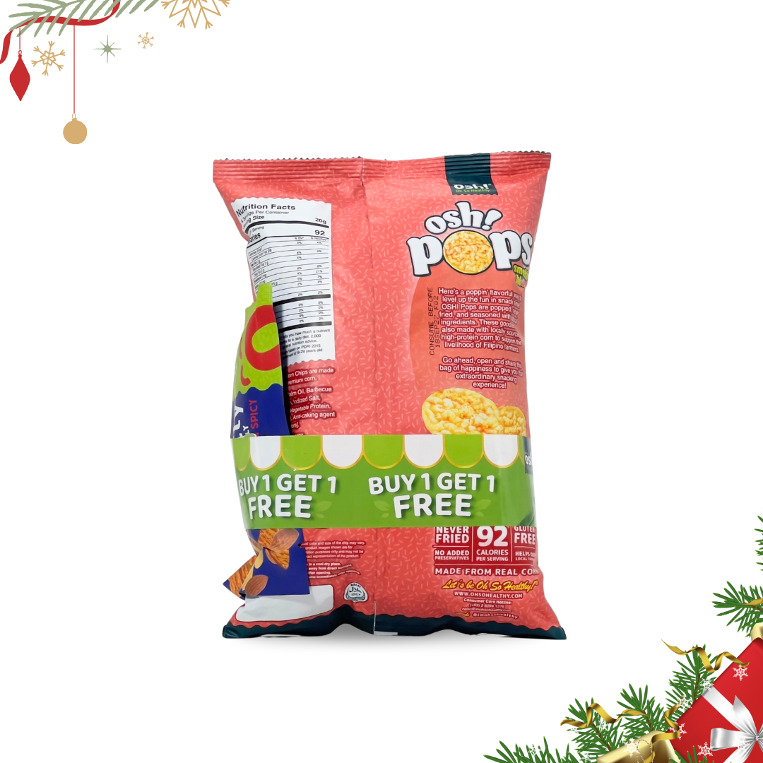 OSH! Popped Corn Chips Smokin' BBQ 80g & Get Nutty Spicy 25g Bundle