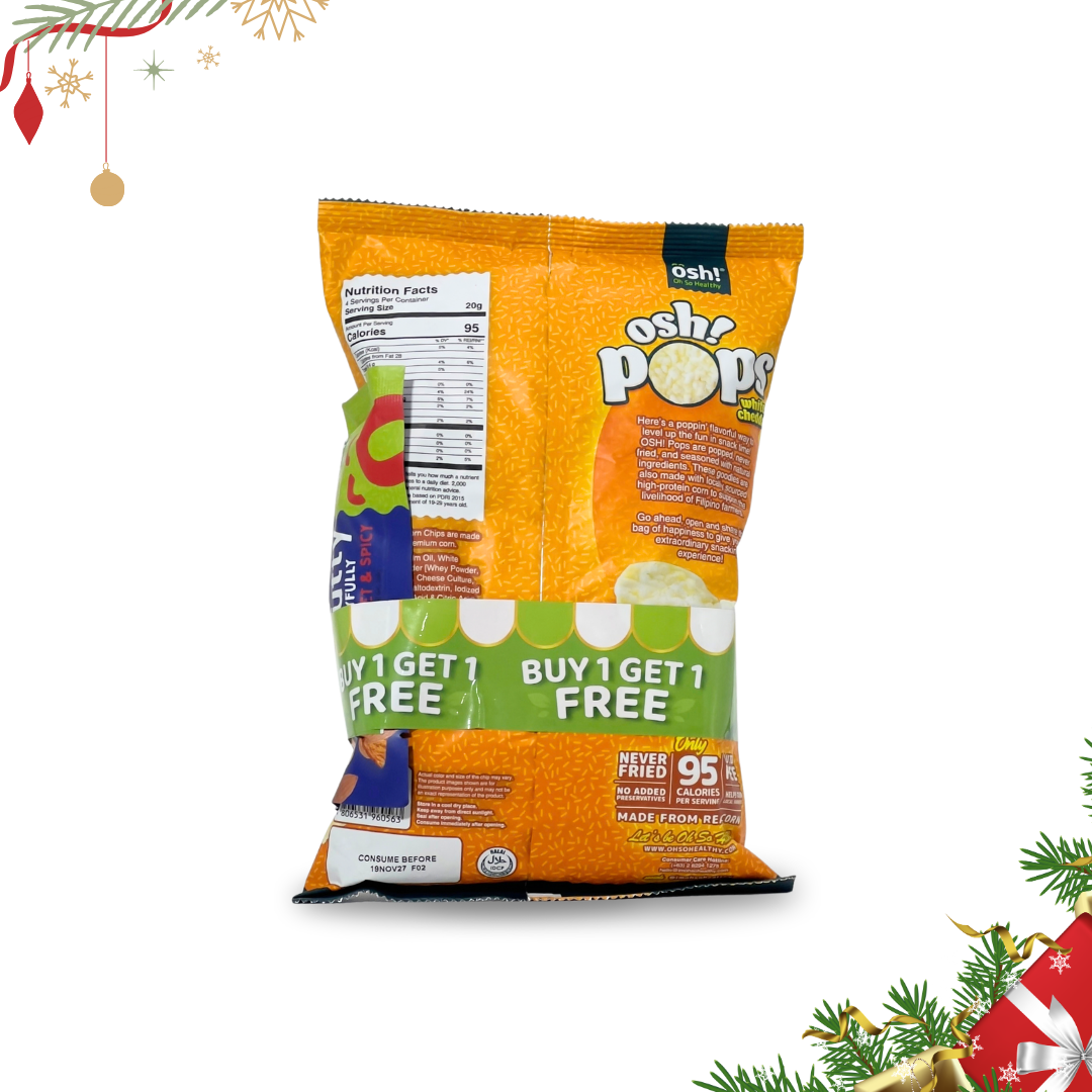 OSH! Popped Corn Chips White Chedda 80g & Get Nutty Spicy 25g Bundle