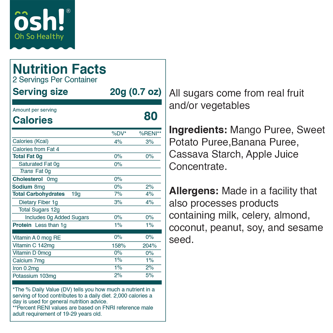 OSH! Mango Sweet Potato Banana Fruit Crisps 40g Pack of 3
